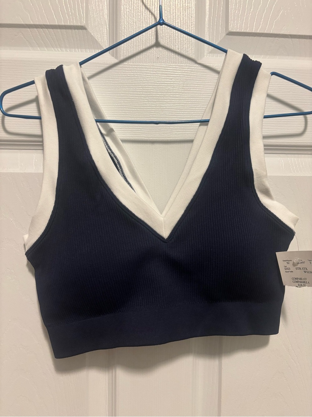 aerie Navy & White V‑Neck Ribbed Sports Bralette